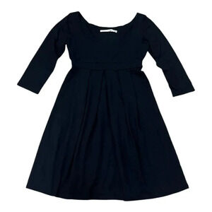 Susana Monaco Black 3/4 Sleeve Pleated Scoop Neck Mini Dress S